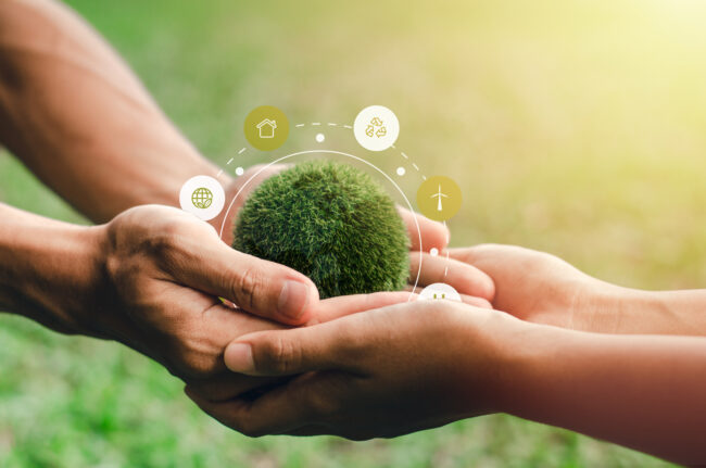 The world is in the hands of helping each other. in the concept
